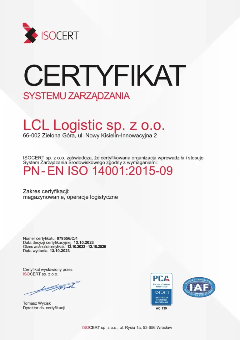 Certyfikat ISO 14001:2015-09