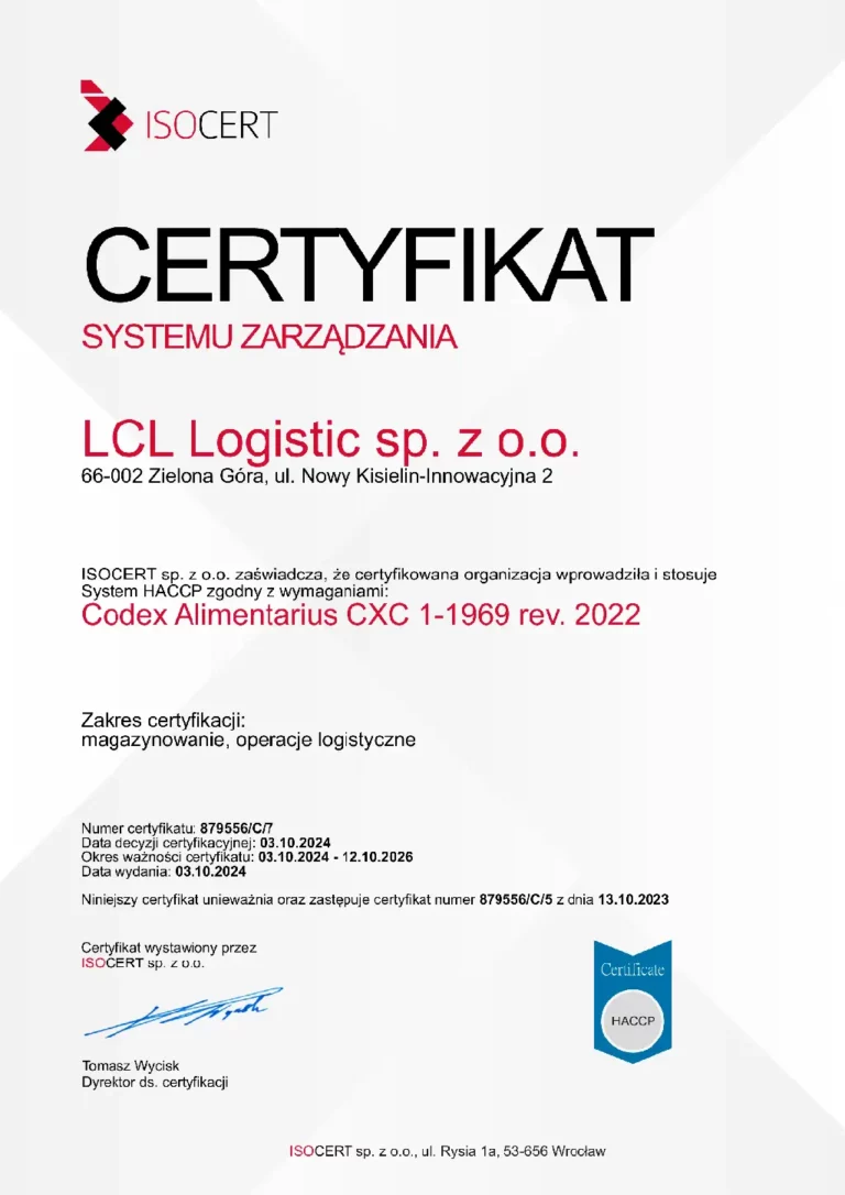 Certyfikat HACCP 2024